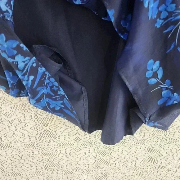 Express Black Blue Long Sleeve Floral Printed Button Up Chiffon Shirt Dress M - Picture 5 of 9